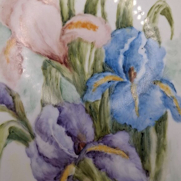 Decorative Hand-Painted Porcelain Floral Tray Signed By Smorey 1985 Iris Pattern - Picture 4 of 7